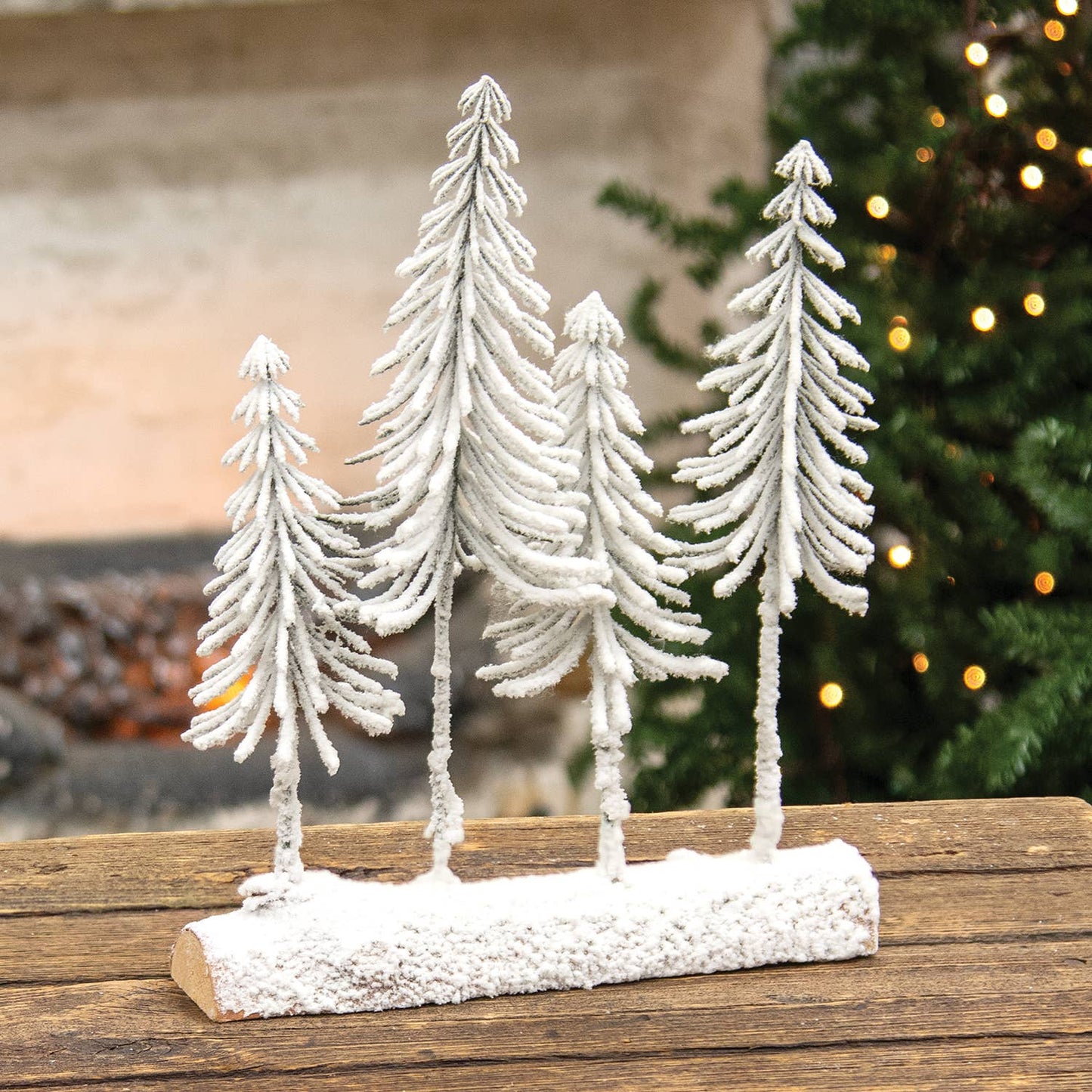 Snowy Pine Forest on Log
