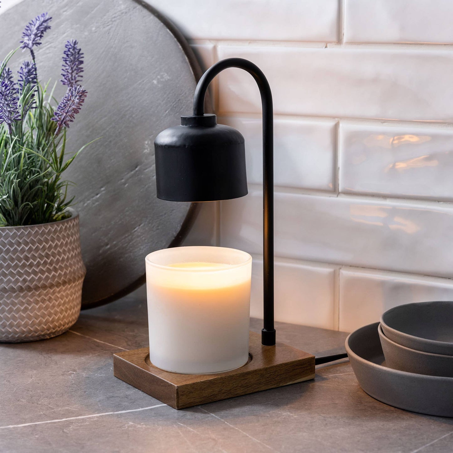 Candle Lamp Black/Wood