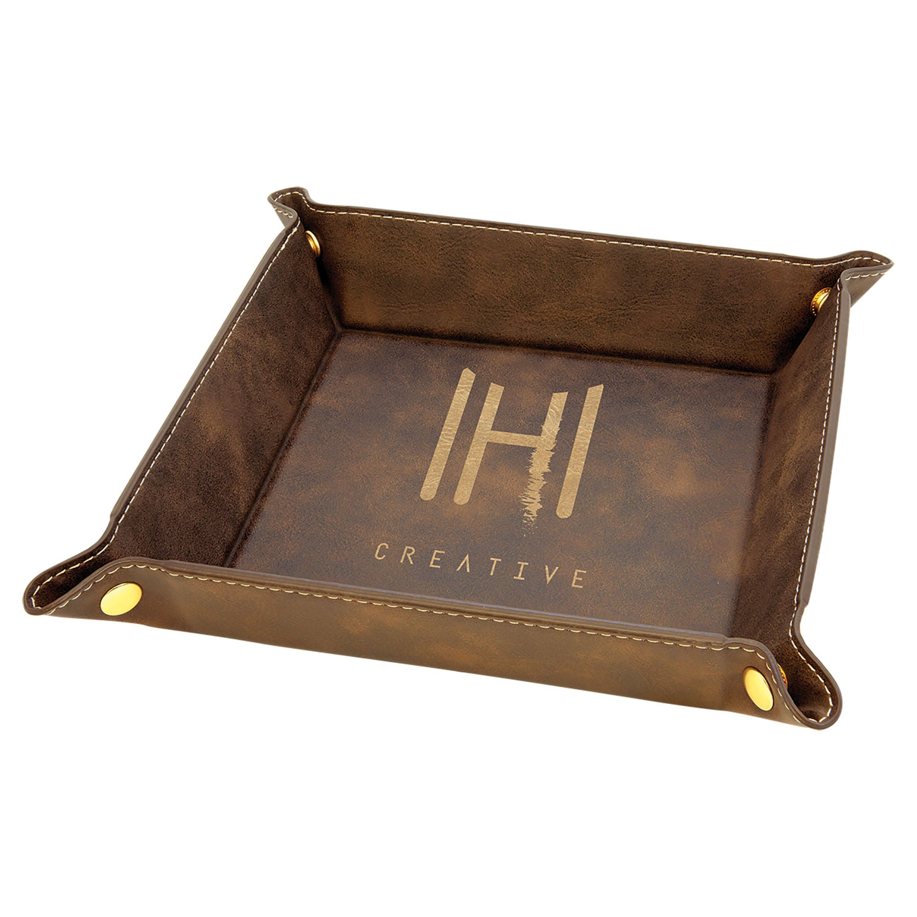 Decorative LV Detailed Brown Leather Tray